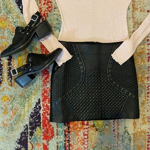 Faux Leather Embroidered Mini Skirt Size 6